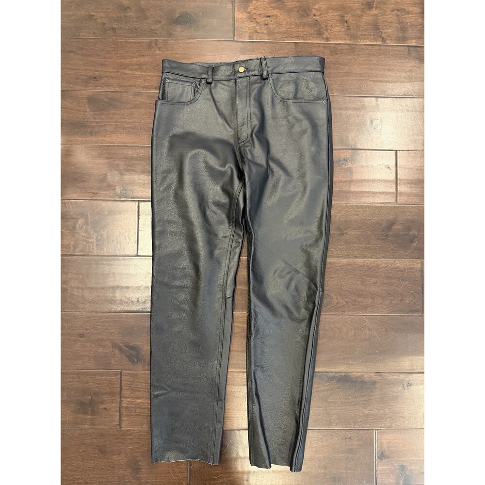 DEFY MOTORCYCLE LEATHER PANTS BLACK Size 34 PRE OWNED